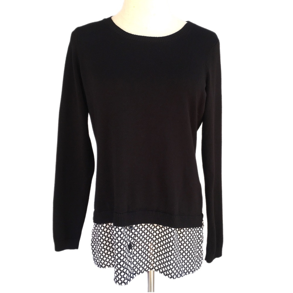 Adrianna Papell Twofer Layered Sweater Shirttail Black Women Small Dark Academia